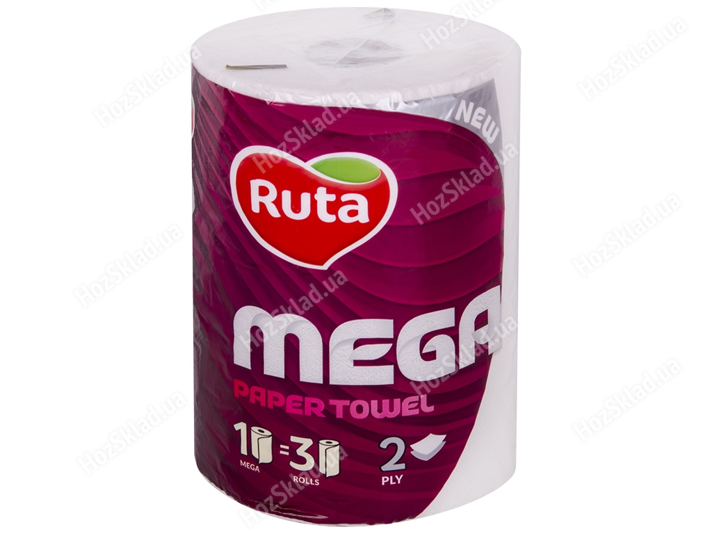 Полотенца бумажные Ruta Mega белые двухслойные, целлюлозные (цена за 1 рулон)