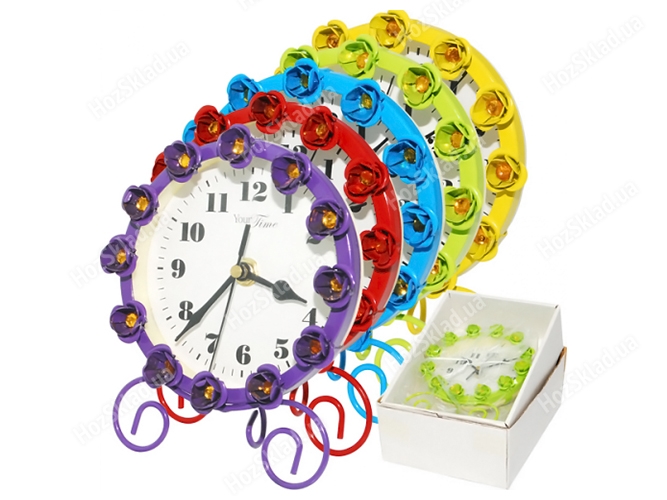 Часы настольные металлические с цветами 12x15x6см