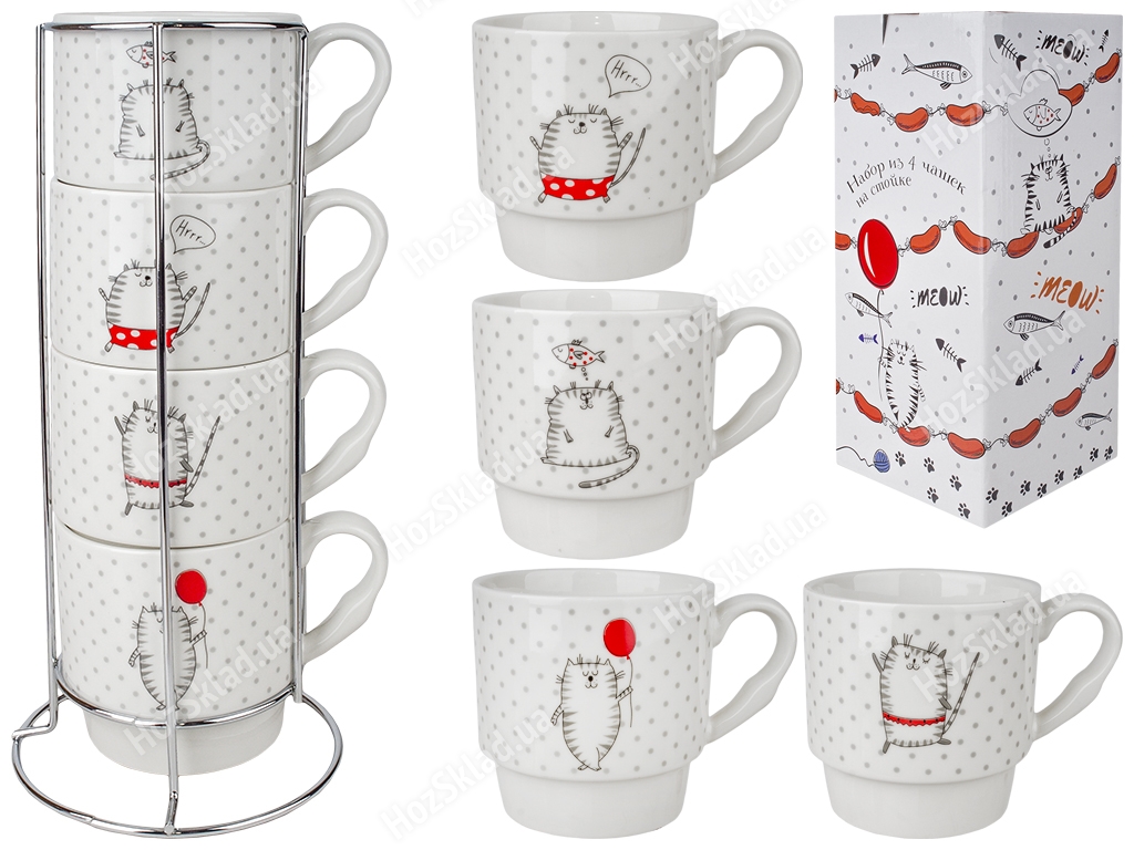 Чашки на стійці Cat story 320мл (ціна за набір 5 предметів)