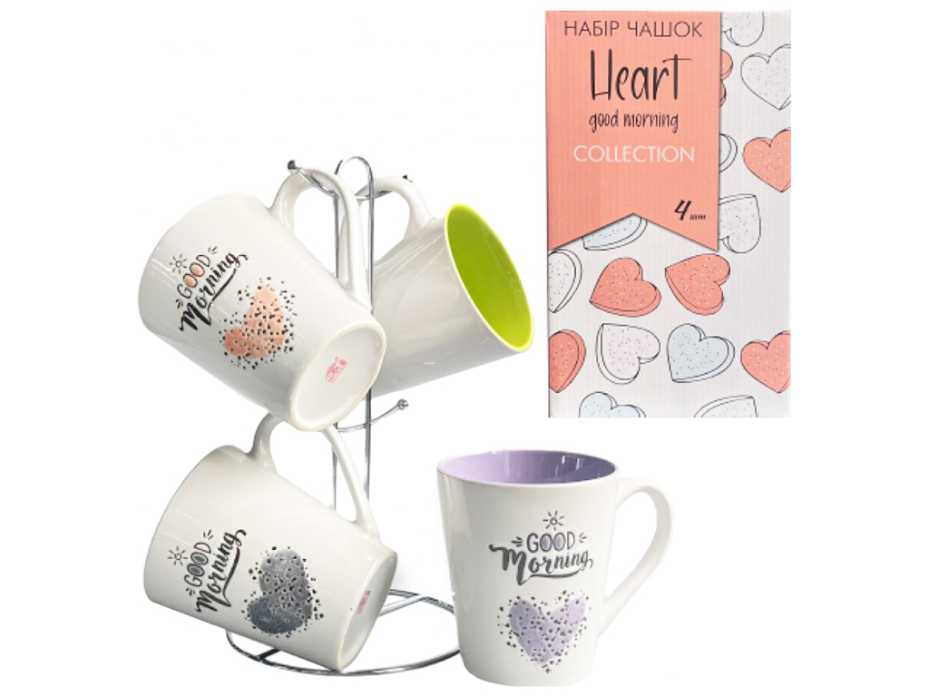 Набор чашек на подставке Color2, 350мл (цена за набор 4шт)