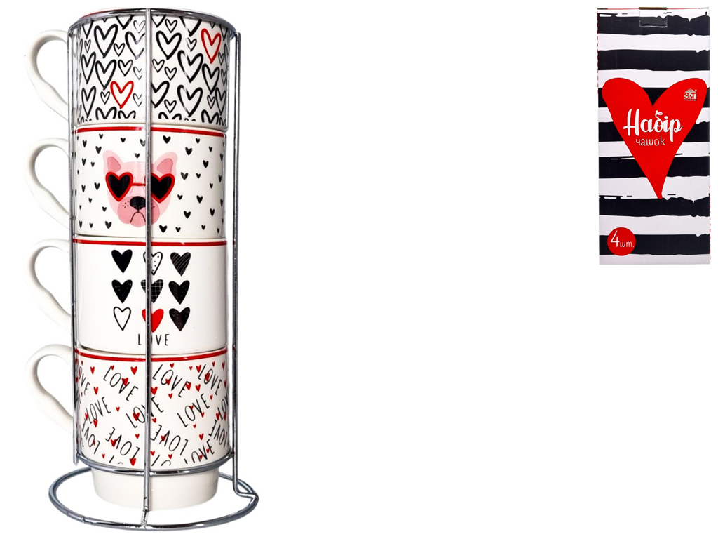 Набор чашек на подставке, 320мл (цена за набор 4шт)