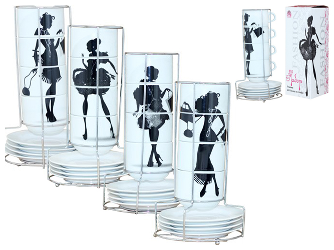 Набор чашек с блюдцами на стойке (4 чашки 360мл, 4 блюдца D16см)