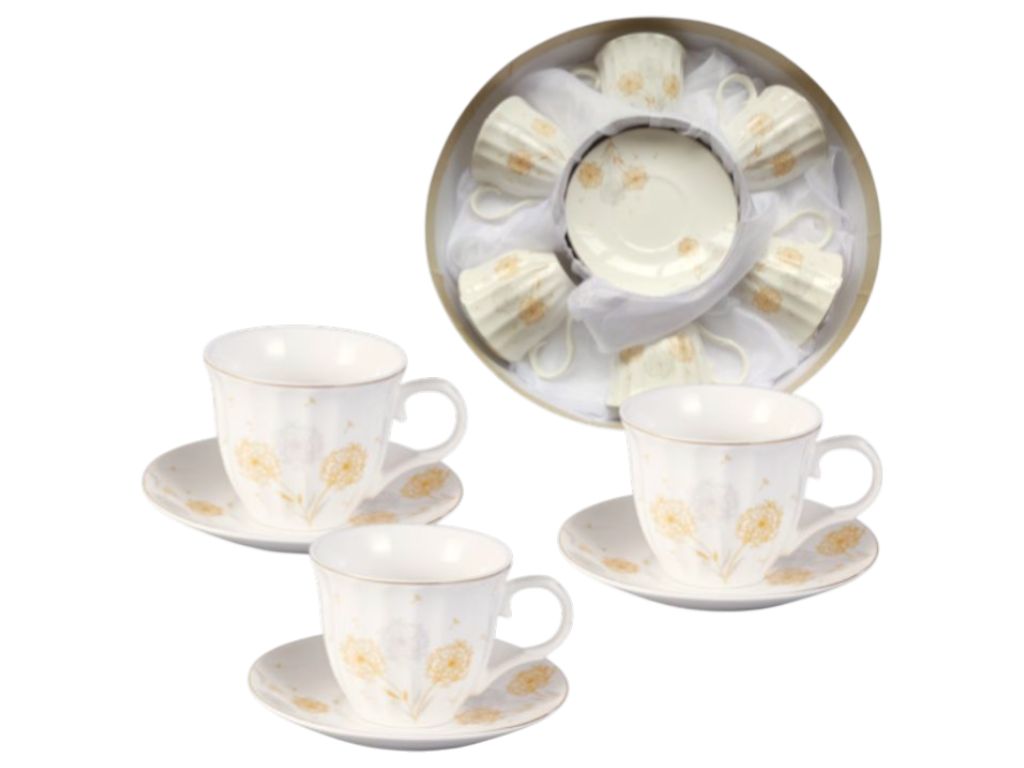 Сервиз чайный S&T Парасольки Аделина 12 предметов, чашки 250 мл, блюдца 14 см, цвет белый с рисунком