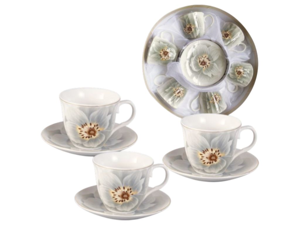 Сервиз чайный S&T Жасмин 12 предметов, чашки 230 мл, блюдца 14 см, цвет белый с цветочным узором