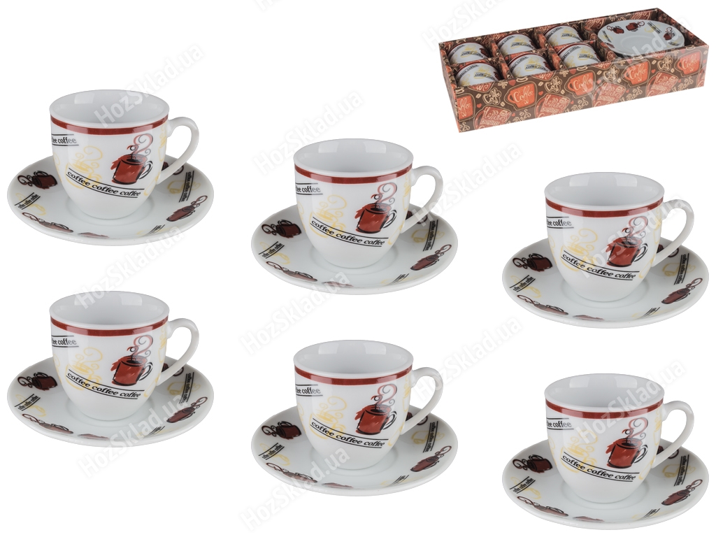 Сервіз кавовий 12 предметів (чашки по 70мл, блюдце D11см) на 6 персон