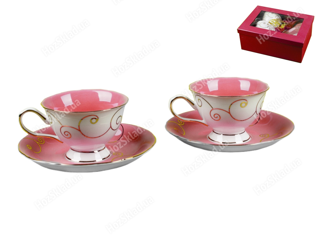 Сервиз чайный 4 предмета Розовый коралл (чашка 240мл, блюдце 16.5см)