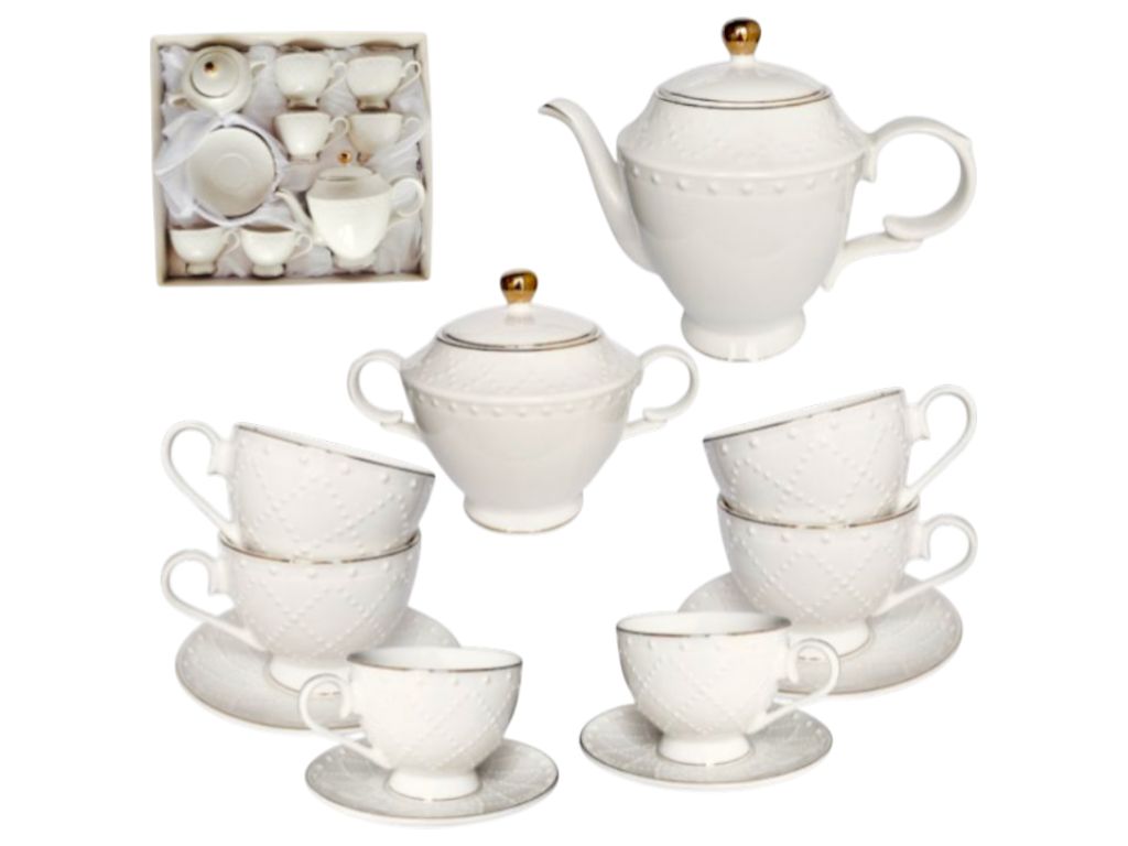 Сервиз S&T Аделина, 250 мл, блюдце 14 см, чайник 1 л, сахарница 370 мл, цвет белый