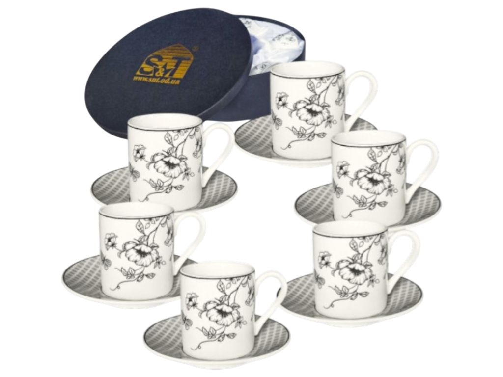 Сервіз кавовий S&T Felix, 12 предметів, 100 мл, 11 см, колір білий із сірим візерунком