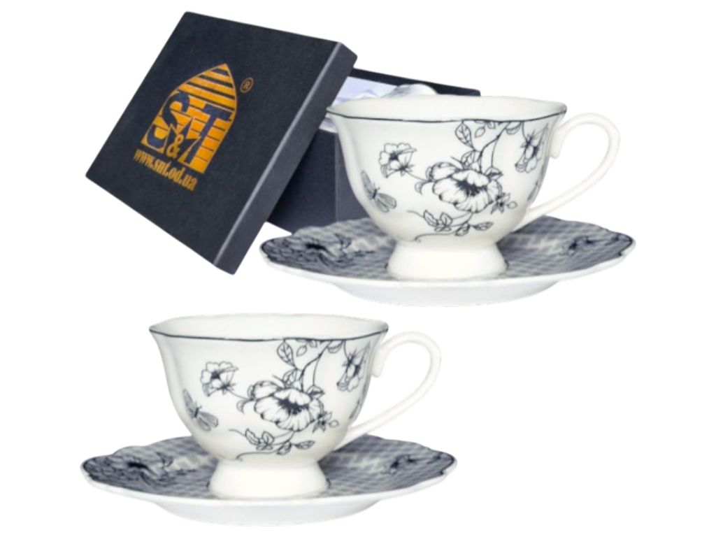 Сервиз чайный S&T Felix, 4 предмета, 180 мл, 15.5 см, цвет белый с серым узором