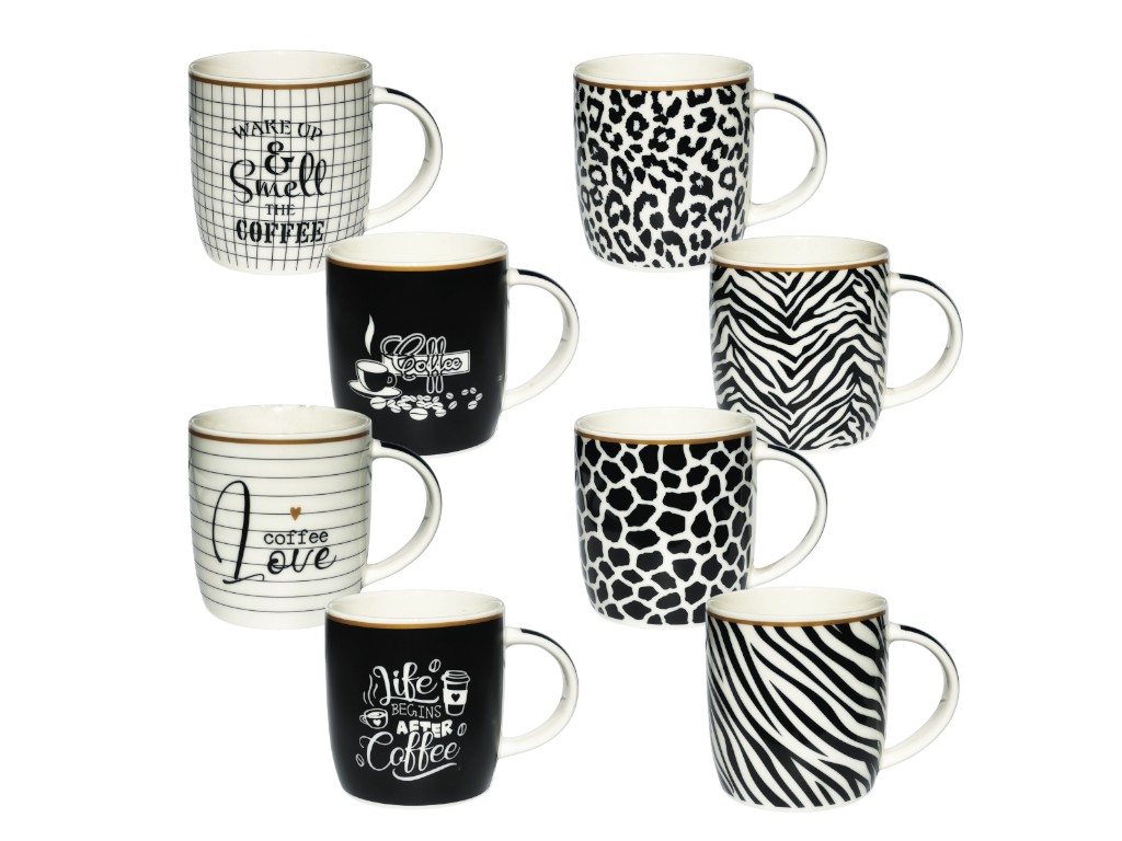 Чашка Black and White, фарфор, 400мл, 8 дизайнов (цена за 1шт)