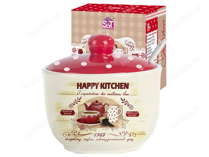 Сахарница с ложкой Happy Kitchen 11х11х7,5см 450мл