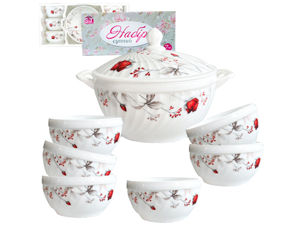 Набор супной Красная роза, 2,5л, 740мл (цена за набор 7 предметов)