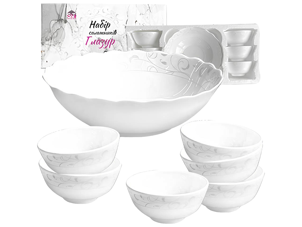 Набор салатников Глазурь, 7 предметов, 1х800мл и 6х260мл