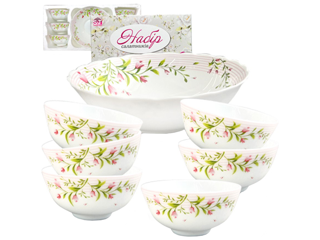 Набор салатников Тюльпаны, 1шт-8', 6шт-4,5' (цена за набор 7шт)