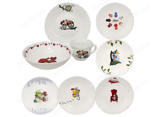 Набор детской посуды Веселые пушистики (чашка 175мл, тарелка 19см, миска 570мл)