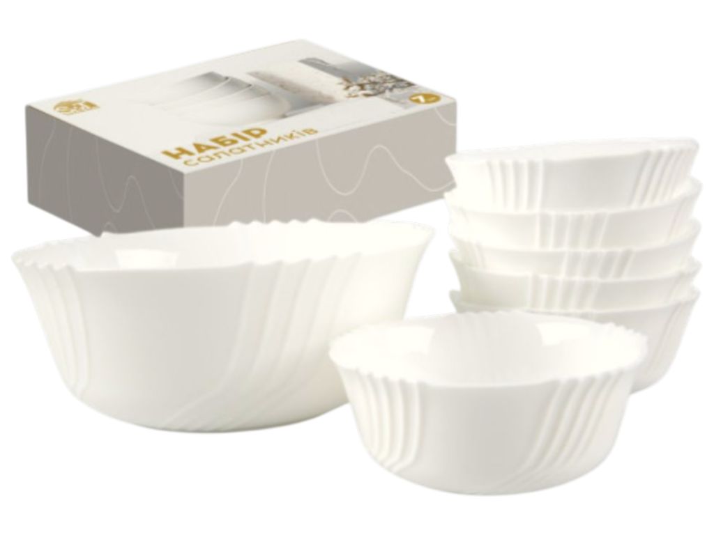 Набор салатников S&T, 7 штук, 1.8 л и 6 по 400 мл, стеклокерамика, цвет белый