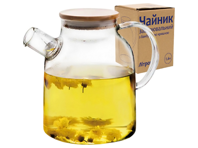 Чайник заварочный Литрон с бамбуковой крышкой, 1,6л