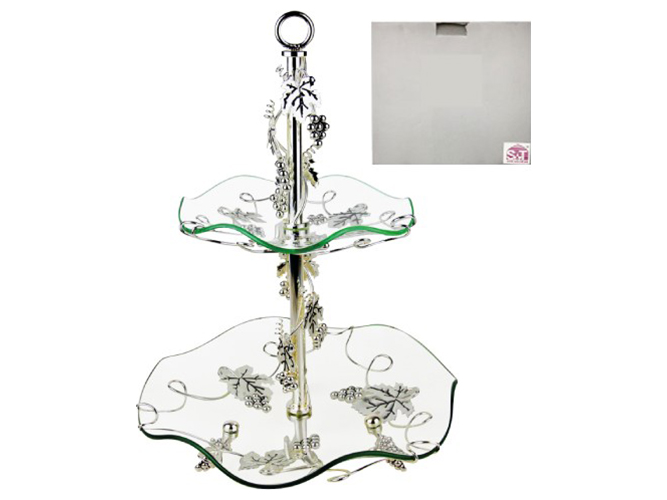 Цукерниця двоярусна Виноград кругла 28х28х40см