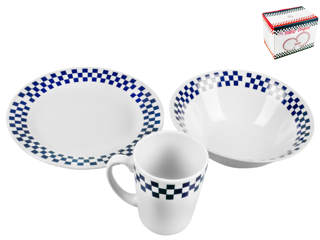 Набор обеденный 18 предметов "Шахматы синие"