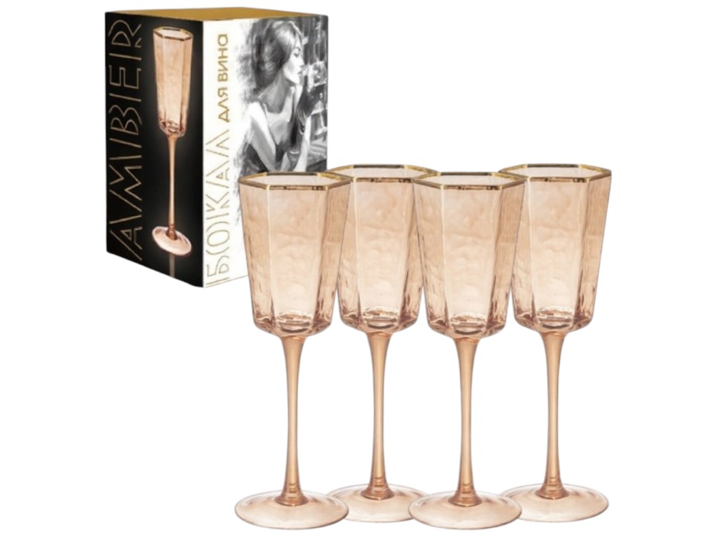 Набор бокалов для вина Amber, стекло, 180мл, цвет янтарный (цена за набор 4шт)