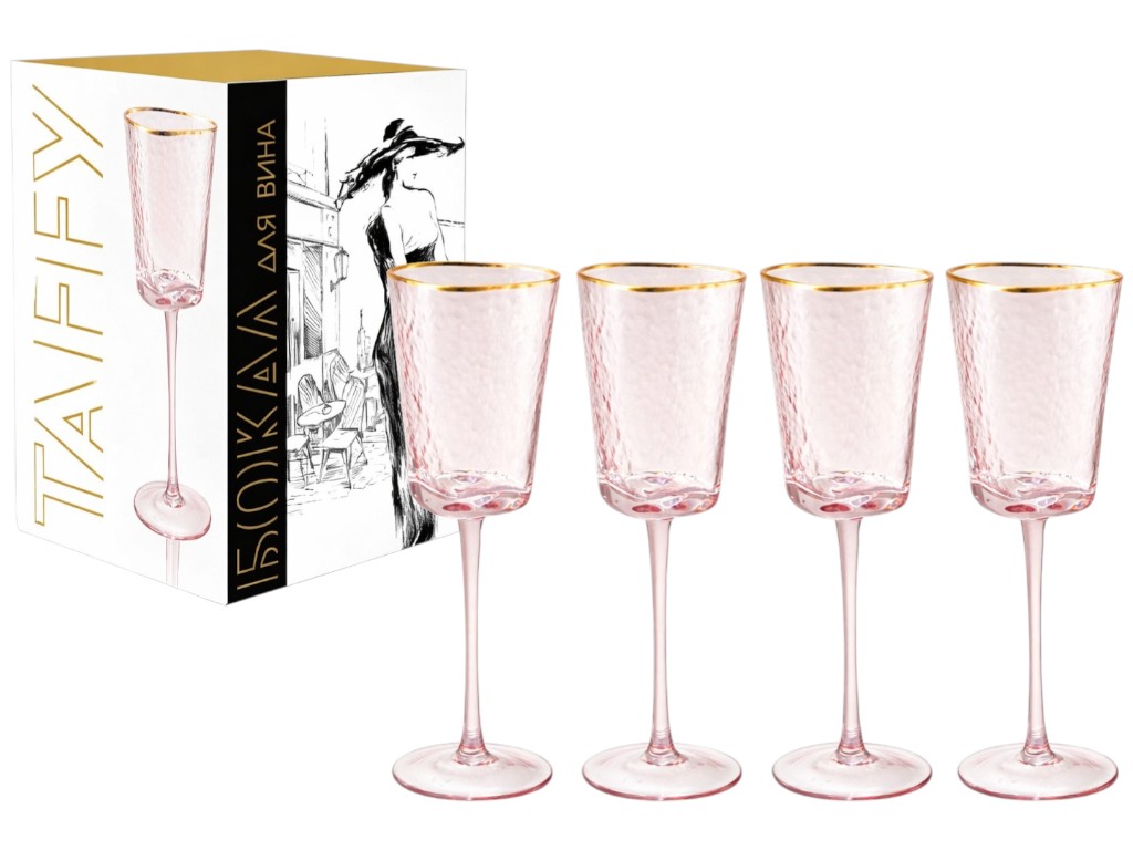 Набор бокалов для вина Taffy, стекло, 360мл, цвет розовый (цена за набор 4шт)