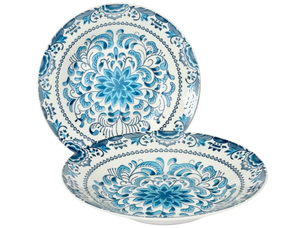 Тарілка супова Орнамент блю, кераміка, 400мл, 20см, колір блакитний