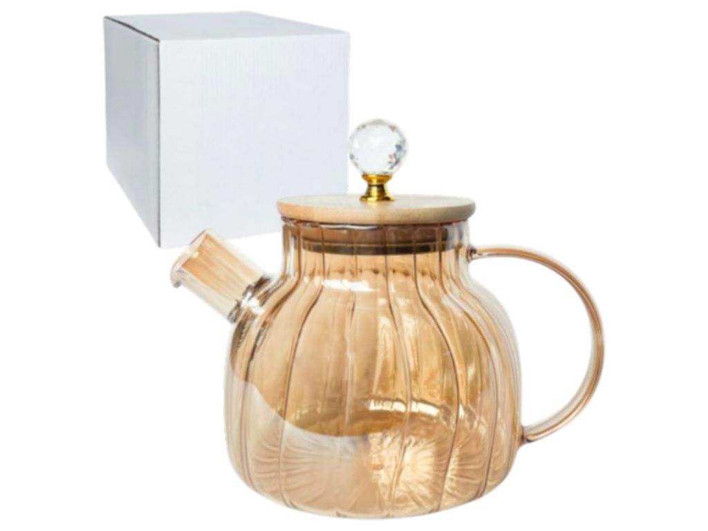 Чайник-заварник S&T Yantar 3, 1 л, боросилікатне скло, бамбукова кришка, колір янтарний