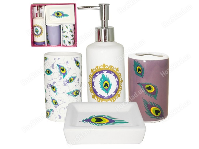 Набор аксессуаров для ванной комнаты керамический Павлиний глаз (цена за набор 4 предмета)