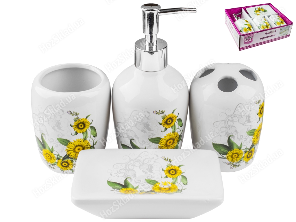 Набор в ванную керамический Луговые цветы (цена за набор 4 предмета)