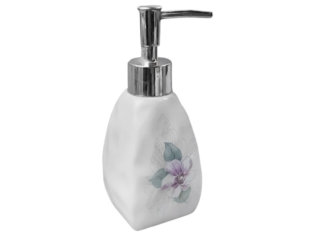 Диспенсер для жидкого мыла Цветочный барельеф, керамика, 220мл, цвет белый