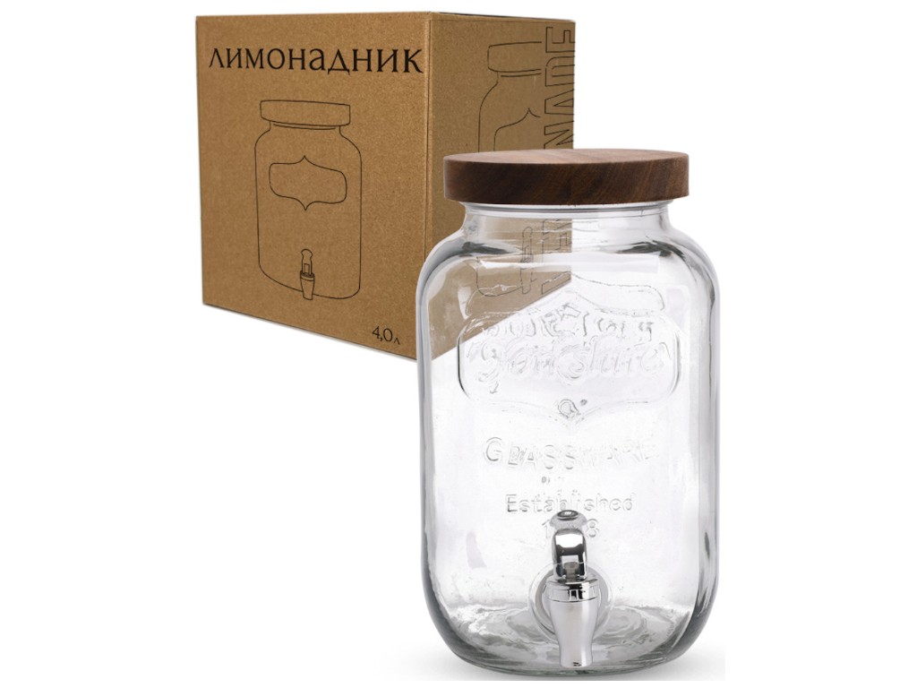 Лимонадник з кришкою та краном, скло, 4л, колір прозорий