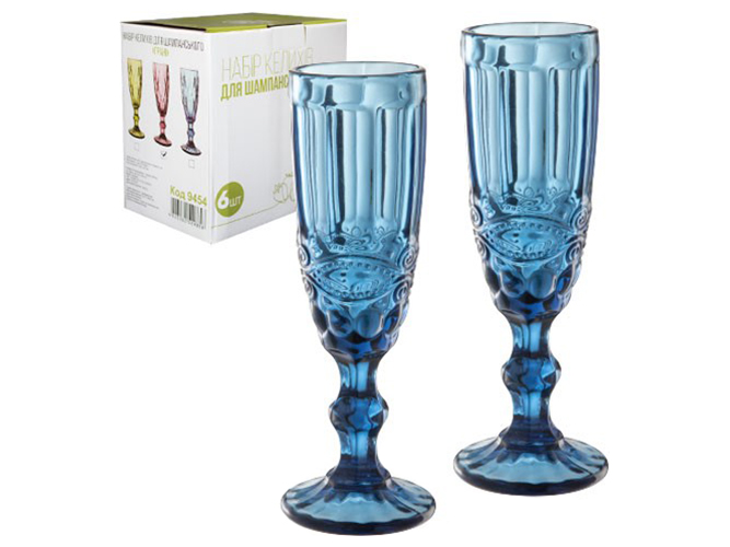 Набор бокалов для шампанского Винтаж кобальт 180мл (цена за набор 6шт)