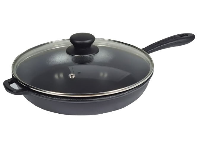 Сковорода чугунная литая со стеклянной крышкой, 22x4см