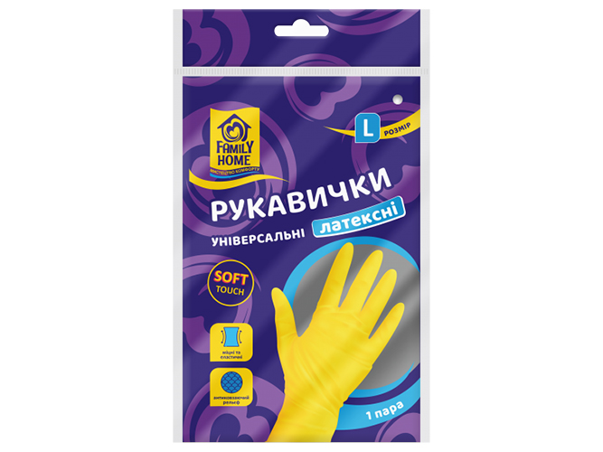 Рукавички господарські Family Home універсальні латексні, розмір L, 1шт