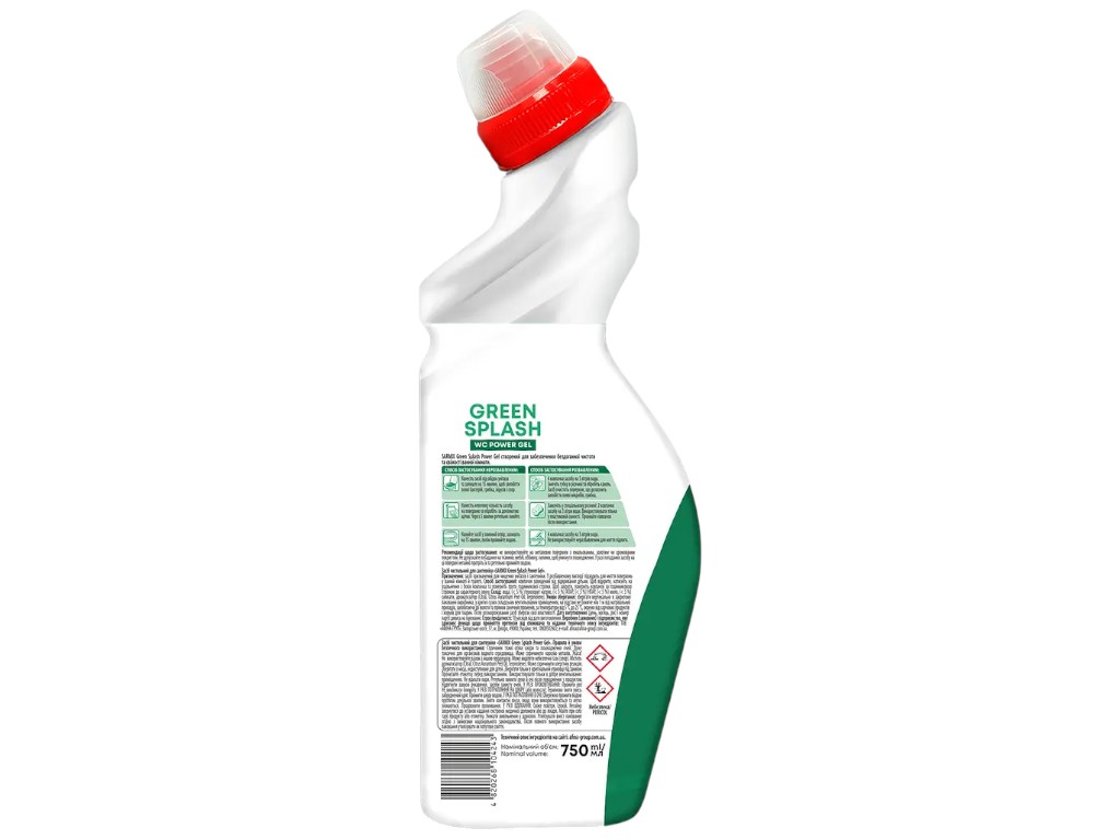 Гель для чищення сантехніки Sarmix Green Splash, універсальний, аромат лісова свіжість, 750мл