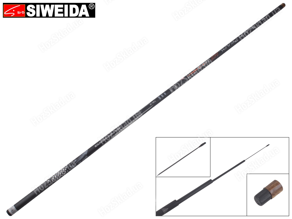 Вудка Siweida Black Pearl карбон+композит, без кілець, 4-секційна 4м 5-25г