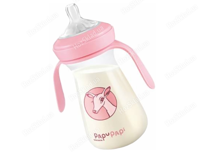 Пляшка дитяча PAPU PAPI 0+ з антиколіковою силіконовою соскою, рожева 250мл 00243