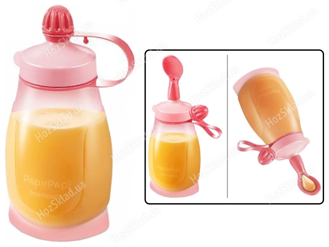 Бутылка детская гибкая PAPU PAPI с ложечкой, розовая 200мл 00069