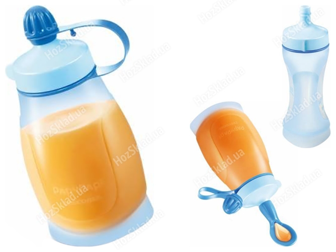 Пляшка дитяча гнучка PAPU PAPI з ложечкою, синя 200мл 00144