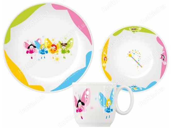 Набір посуду дитячого фарфорового BAMBINI феї 3 предмети (тарілка, миска, чашка) 48320