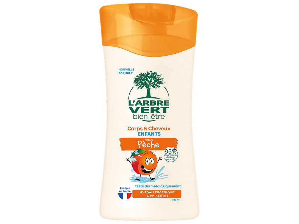 Крем-гель для душа и волос детский L’Arbre Vert Peach, с ароматом персика, 260 мл