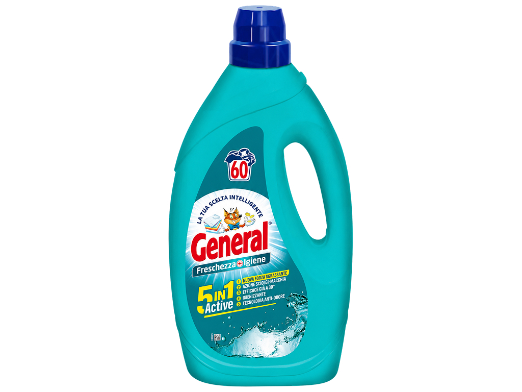 Универсальный гель для стирки General Свежесть + Гигиена 5в1, 2,4л, 60 стирок Универсальный гель для стирки General Свежесть + Гигиена 5в1, 2,4л, 60 стирок
