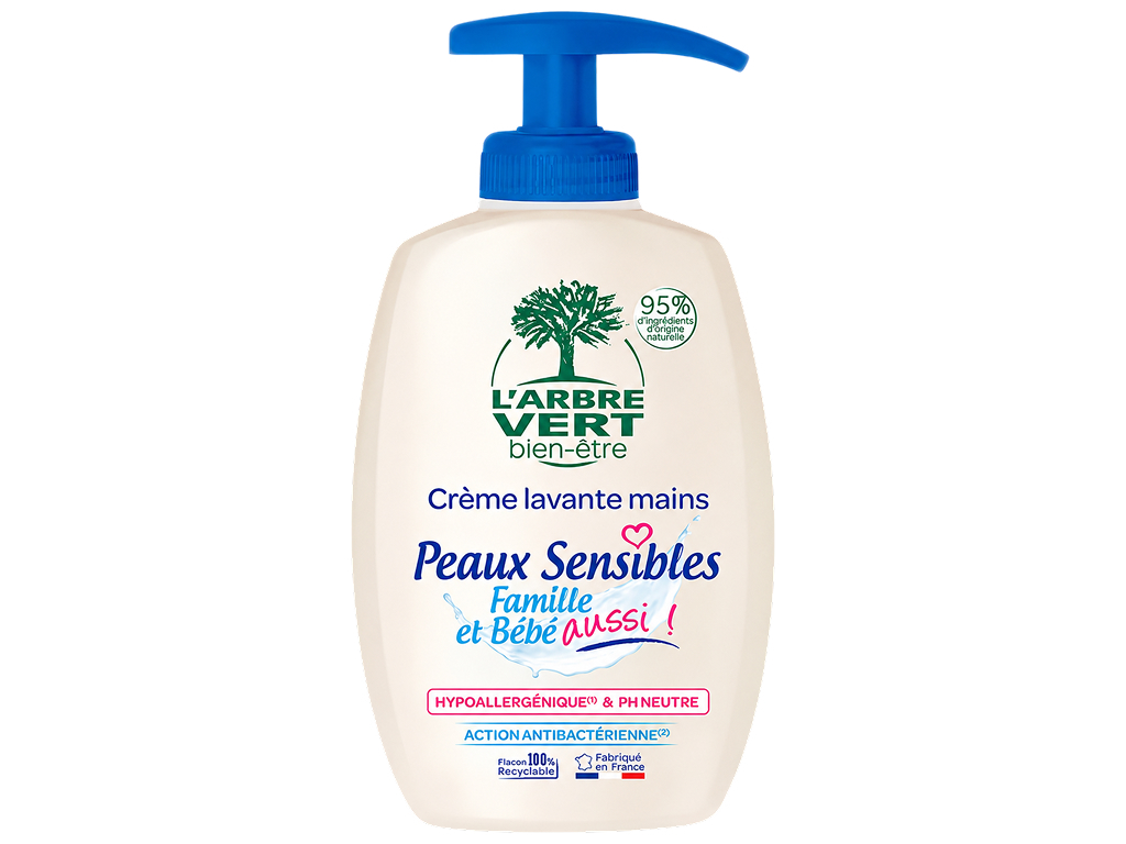Крем-мыло для рук L’Arbre Vert Sensitive Skin, с дозатором, 300 мл Крем-мыло для рук L’Arbre Vert Sensitive Skin, с дозатором, 300 мл