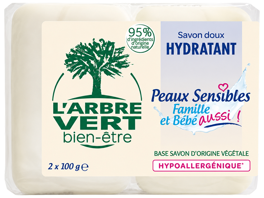 Твёрдое мыло L’Arbre Vert Sensitive Skin, для взрослых и детей, 2 шт по 100 г Твёрдое мыло L’Arbre Vert Sensitive Skin, для взрослых и детей, 2 шт по 100 г