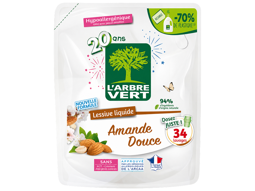 Гель для стирки L’Arbre Vert Sweet Almond, запасной блок, 34 стирки, 1,53 л