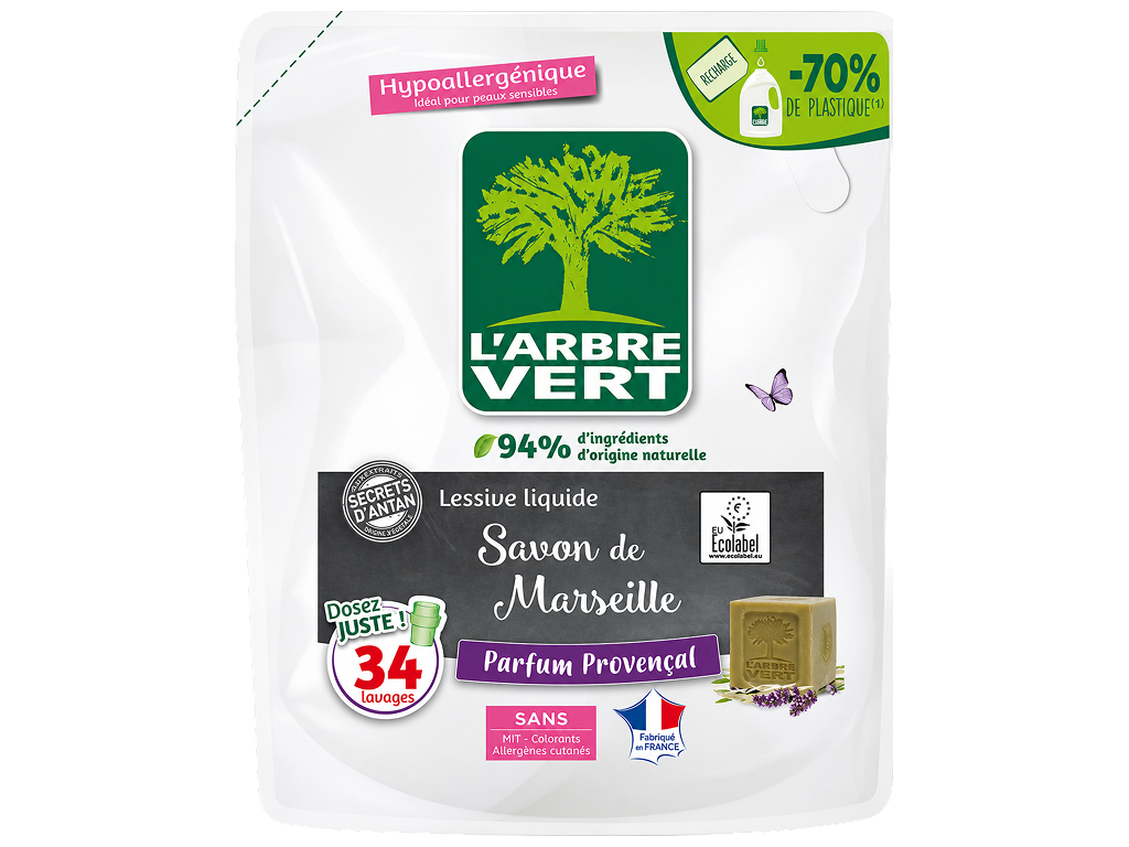 Гель для стирки L’Arbre Vert Marseille Soap, запасной блок, 34 стирки, 1,53 л Гель для стирки L’Arbre Vert Marseille Soap, запасной блок, 34 стирки, 1,53 л