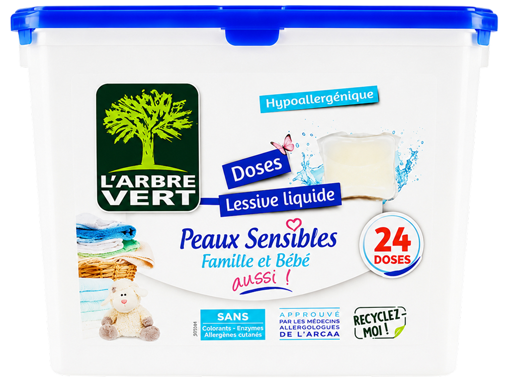 Капсулы для стирки L’Arbre Vert Sensitive Skin, для детского и семейного белья, 24 шт