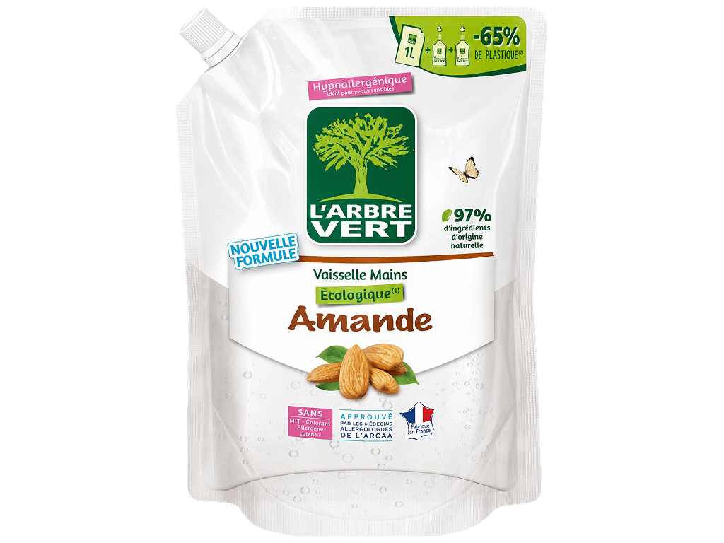 Гель для мытья посуды и рук L’Arbre Vert Almond, запасной блок, 1 л Гель для мытья посуды и рук L’Arbre Vert Almond, запасной блок, 1 л