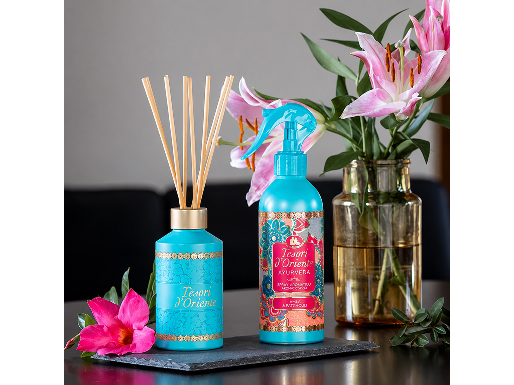 Аромадиффузор Tesori d'Oriente Ayurveda, восточный аромат с ротанговыми палочками, 200 мл