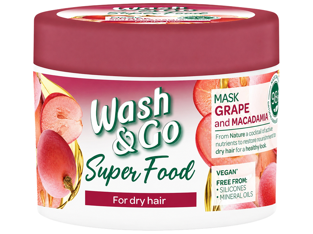 Маска для волос Wash and Go Super Food, виноград и макадамия, для сухих волос, 300 мл
